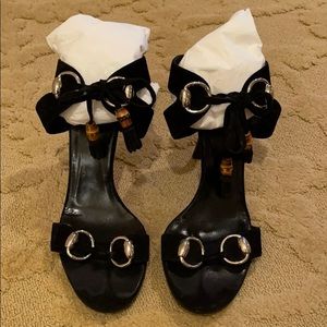 Gucci suede ankle wrap high heel sandals